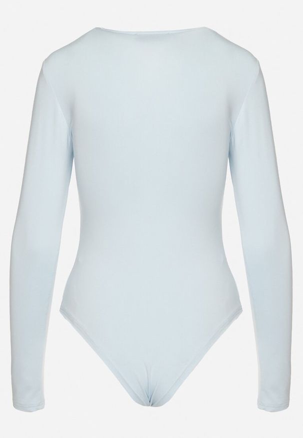 Born2be - Jasnoniebieskie Body Eleganckie z Marszczeniem Ziellea. Okazja: na co dzień. Kolor: niebieski. Materiał: jeans. Długość rękawa: długi rękaw. Długość: długie. Styl: elegancki