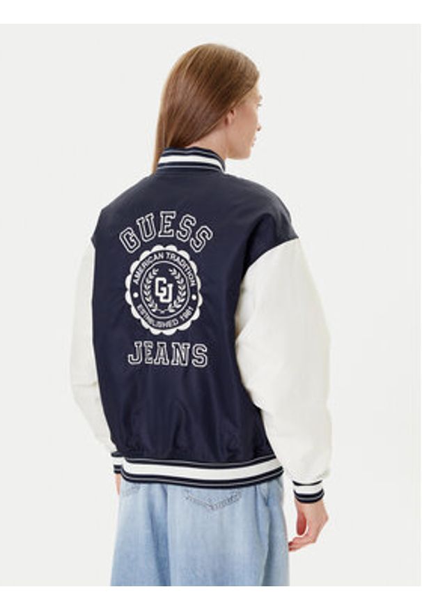 Guess Jeans Kurtka bomber W5YL15 WHAA2 Granatowy Regular Fit. Kolor: niebieski. Materiał: syntetyk