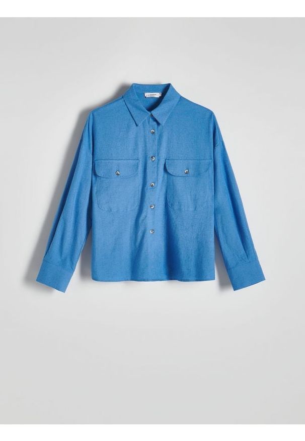 Reserved - Koszula z domieszką lnu - niebieski. Kolor: niebieski. Materiał: len