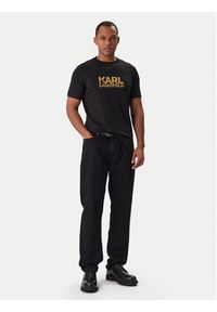 Karl Lagerfeld - KARL LAGERFELD T-Shirt 755780 561235 Czarny Regular Fit. Typ kołnierza: dekolt w karo. Kolor: czarny. Materiał: bawełna #4