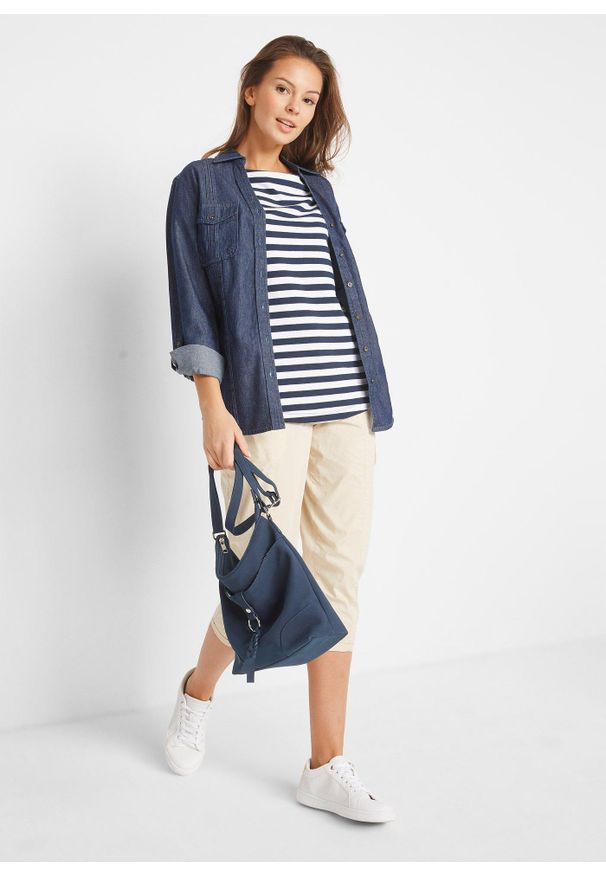 bonprix - T-shirt z dekoltem w łódkę. Typ kołnierza: dekolt w łódkę. Kolor: biały. Materiał: elastan. Długość rękawa: krótki rękaw. Długość: krótkie