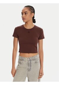 Hugo - HUGO T-Shirt Delanor 50512000 Brązowy Slim Fit. Kolor: brązowy. Materiał: bawełna