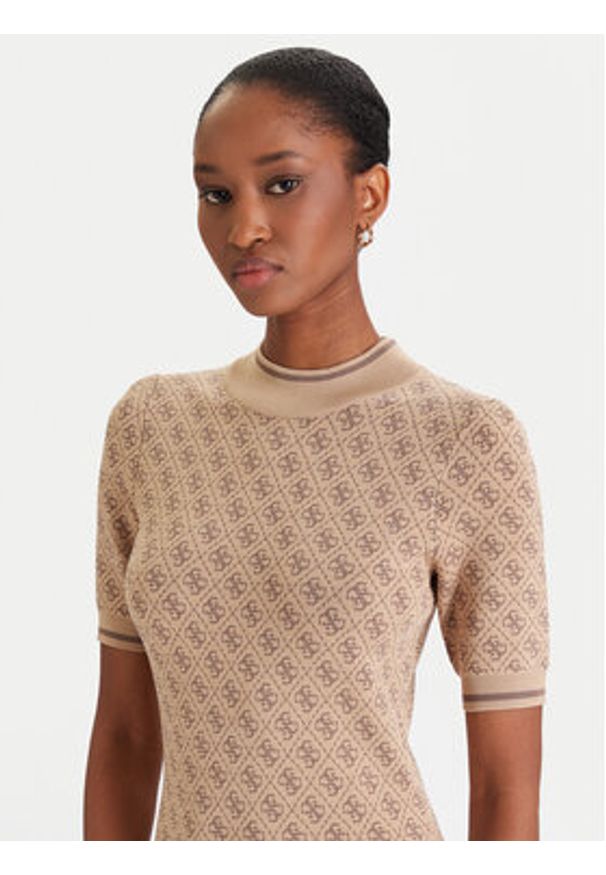 Guess Sukienka dzianinowa W3YK39 Z37K0 Beżowy Slim Fit. Kolor: beżowy. Materiał: wiskoza