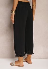 Renee - Czarne Szerokie Spodnie High Waist z Gumką w Pasie Jolfea. Okazja: na co dzień. Stan: podwyższony. Kolor: czarny. Materiał: tkanina. Styl: elegancki, casual #4