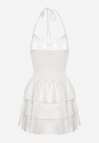 Born2be - Biała Bawełniana Sukienka z Wiązaniem i Falbanami Zdobiona Haftem Filavienna. Okazja: na co dzień. Kolor: biały. Materiał: bawełna. Wzór: aplikacja, haft. Styl: klasyczny, casual, elegancki #2