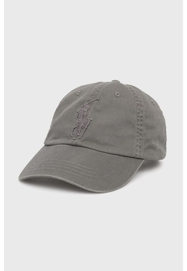 Polo Ralph Lauren czapka bawełniana kolor szary z aplikacją. Kolor: szary. Materiał: bawełna. Wzór: aplikacja