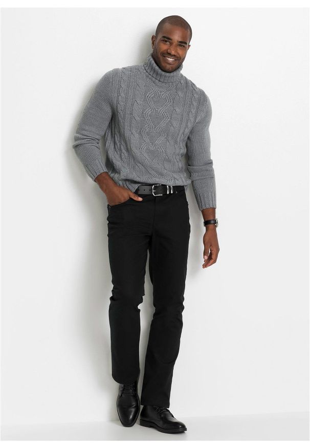 bonprix - Sweter z golfem, w warkocze. Typ kołnierza: golf. Kolor: szary