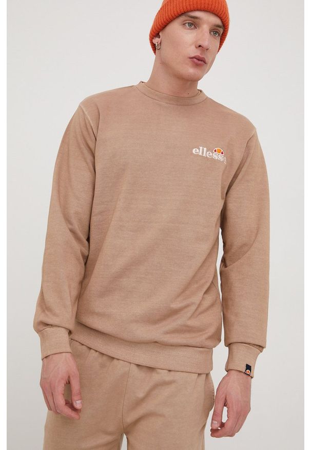 Ellesse bluza bawełniana męska kolor brązowy z aplikacją. Kolor: brązowy. Materiał: bawełna. Wzór: aplikacja