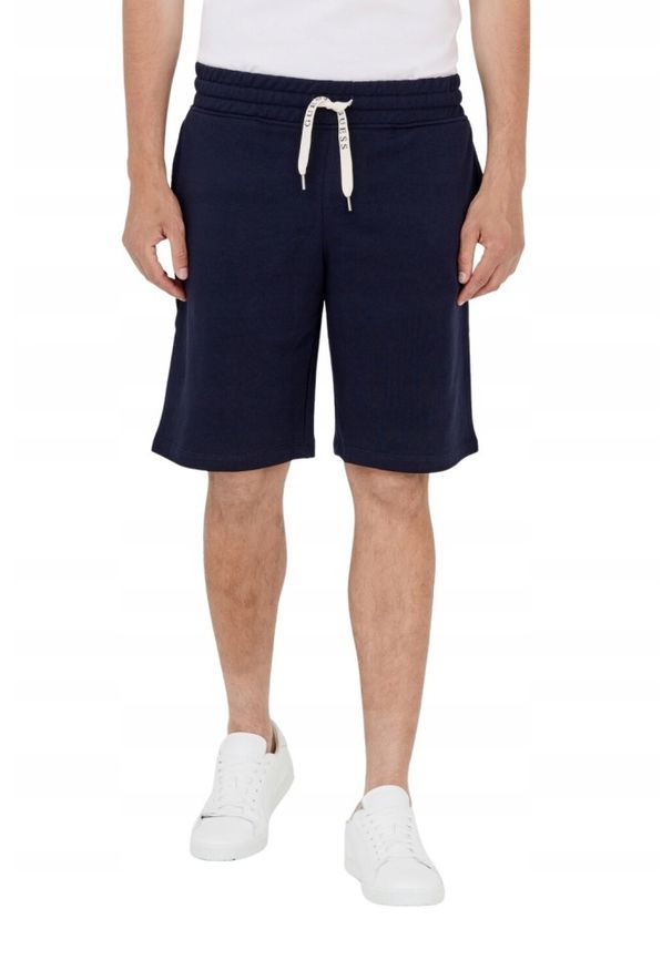 Guess - GUESS Granatowe dresowe szorty męskie, Rozmiar L. Kolor: niebieski. Materiał: bawełna, dresówka