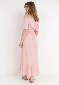 Born2be - Jasnoróżowa Sukienka z Wiskozy Telephanassa. Typ kołnierza: dekolt hiszpanka. Kolor: różowy. Materiał: wiskoza. Długość rękawa: krótki rękaw. Wzór: gładki. Typ sukienki: rozkloszowane. Długość: maxi #3