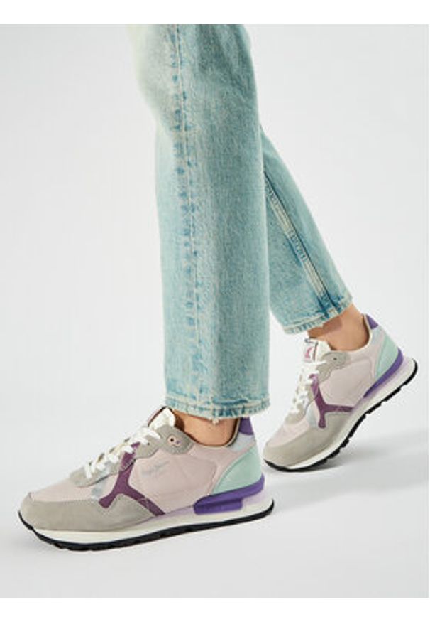 Pepe Jeans Sneakersy Brit Print W PLS40010 Szary. Kolor: szary. Materiał: skóra. Wzór: nadruk