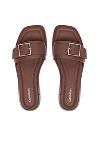 Calvin Klein Klapki Flat Slide W/Buckle - Lth HW0HW02490 Brązowy. Kolor: brązowy. Materiał: skóra