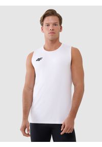 4f - Tank top treningowy szybkoschnący męski - biały. Kolor: biały. Materiał: syntetyk, materiał, elastan, włókno, dzianina. Wzór: jednolity, gładki, ze splotem. Sport: fitness #1