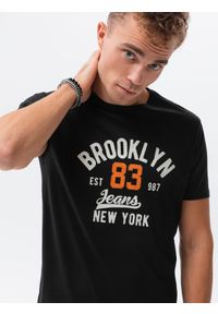 Ombre Clothing - T-shirt męski z nadrukiem S1434 V-19D - czarny - XXL. Kolor: czarny. Materiał: bawełna. Wzór: nadruk