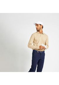 INESIS - Koszulka do golfa polo z długim rękawem męska MW500. Typ kołnierza: polo, golf. Kolor: beżowy. Materiał: materiał, bawełna, poliester. Długość rękawa: długi rękaw. Długość: długie #1