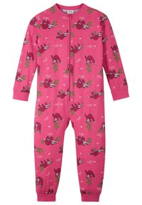 bonprix - Piżama jednoczęściowa z czystej bawełny organicznej. Kolor: różowy. Materiał: bawełna. Wzór: nadruk, aplikacja #1