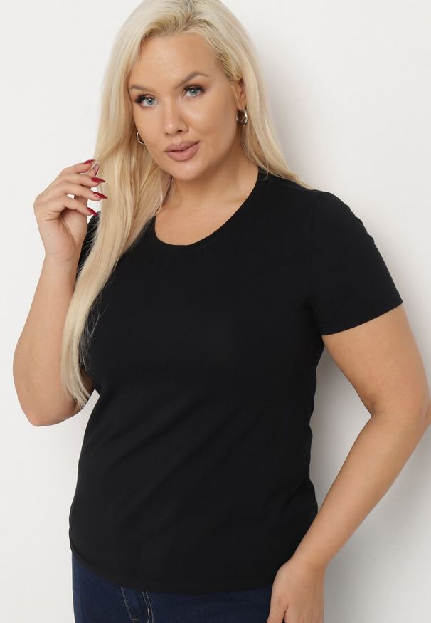 Born2be - Czarny T-shirt z Bawełny w Klasycznym Stylu Venamia. Kolor: czarny. Materiał: bawełna. Styl: klasyczny