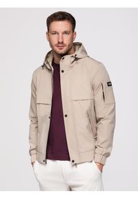 Ombre Clothing - Funkcjonalna męska kurtka przejściowa z kapturem – beżowa V3 - Rozmiar: L. Okazja: na co dzień. Typ kołnierza: kaptur. Kolor: beżowy. Materiał: tkanina, materiał, poliester. Wzór: gładki. Styl: casual
