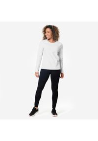 NYAMBA - Koszulka z długim rękawem damska Domyos Gym & Pilates. Kolor: szary. Materiał: materiał, elastan, bawełna. Długość rękawa: długi rękaw. Długość: długie. Sezon: zima. Sport: joga i pilates