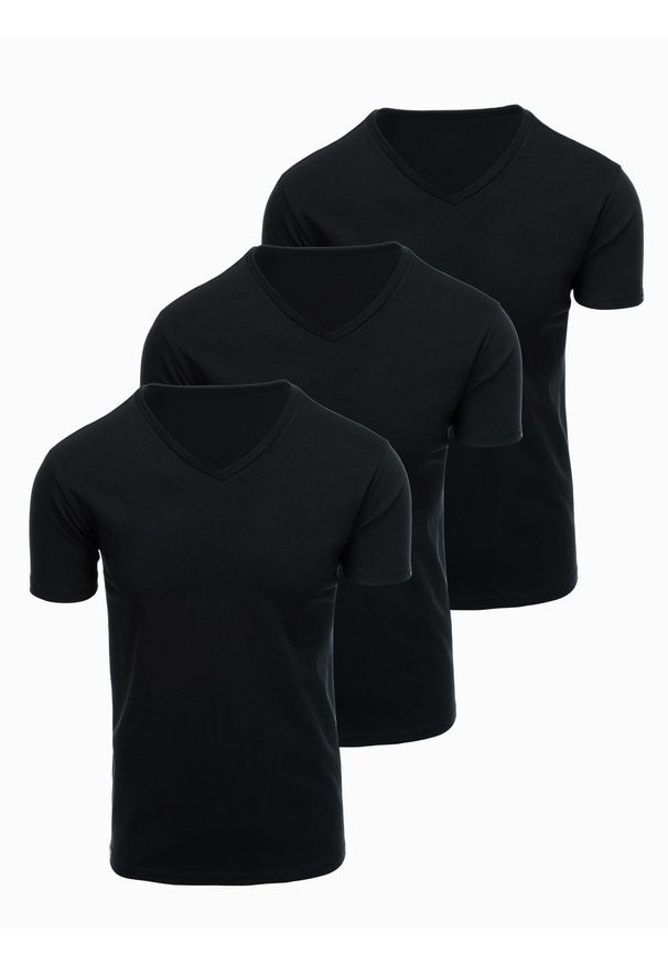 Ombre Clothing - Zestaw bawełnianych męskich t-shirtów V-neck BASIC – 3x czarny V9 OM-TSBS-0281 (3x - Rozmiar: L. Okazja: na co dzień, do pracy. Typ kołnierza: dekolt w serek. Kolor: czarny. Materiał: bawełna. Długość: długie. Wzór: jednolity, gładki. Styl: casual