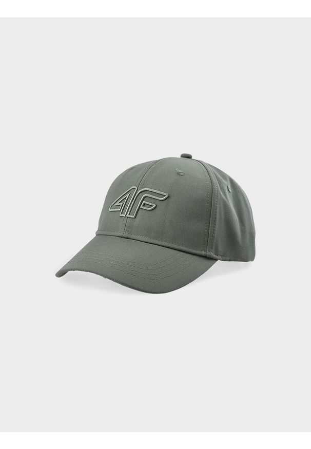 4f - Czapka z daszkiem strapback uniseks - oliwkowy/khaki. Kolor: oliwkowy, brązowy, wielokolorowy. Materiał: syntetyk, materiał. Wzór: haft. Sezon: lato. Styl: sportowy