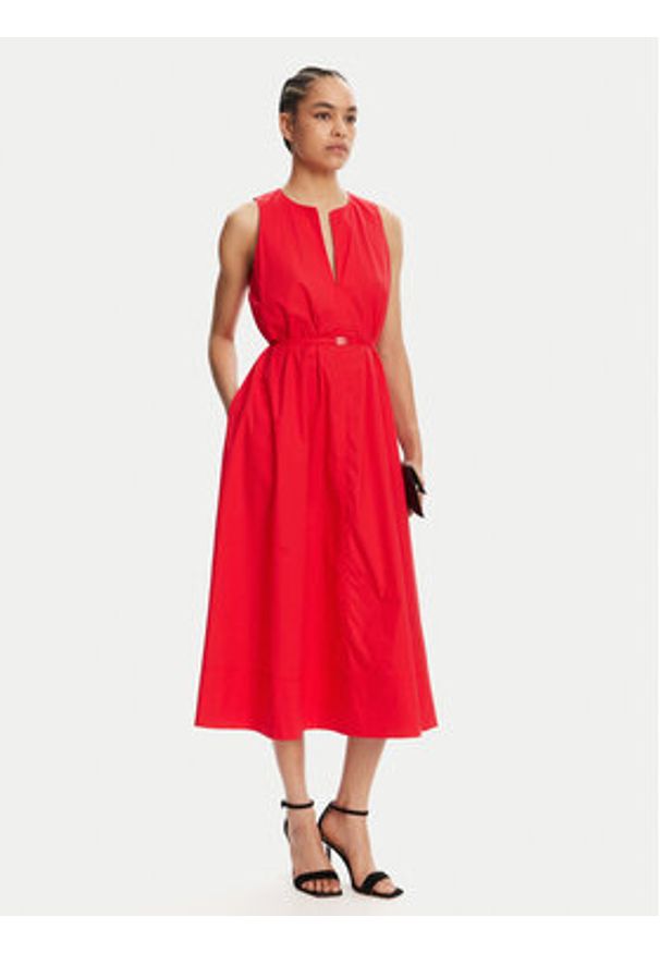 TwinSet - TWINSET Sukienka koktajlowa 251TT2221 Czerwony Regular Fit. Kolor: czerwony. Materiał: bawełna. Styl: wizytowy