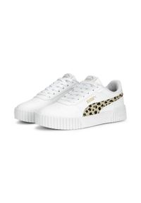 Puma - Młodzieżowe sneakersy Carina 2.0 Holo PUMA White Granola Black Gold Beige. Kolor: biały, wielokolorowy, beżowy, czarny. Wzór: motyw zwierzęcy. Sezon: lato