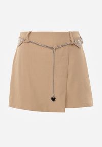 Born2be - Beżowe Spódnico-Szorty Ozdobione Łańcuszkiem z Sercami Rhenara. Okazja: na co dzień. Kolor: beżowy. Wzór: aplikacja. Styl: casual #5