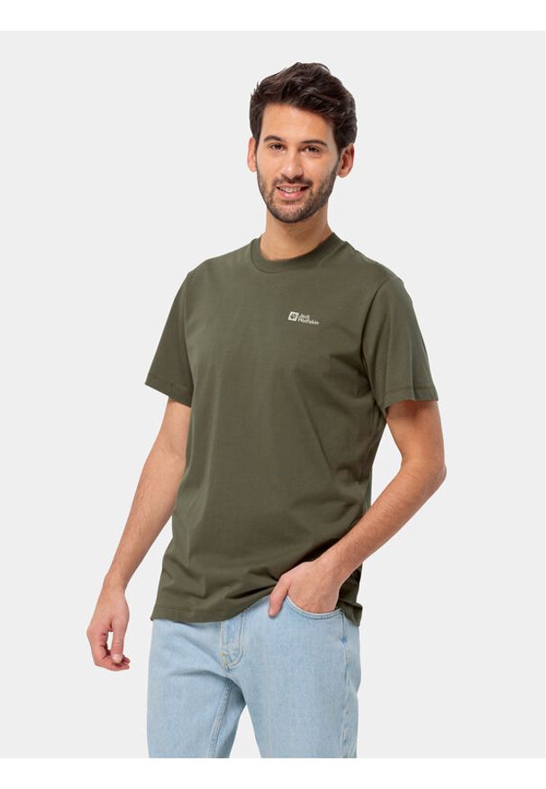 Jack Wolfskin T-Shirt Essential T 1808382 Khaki Regular Fit. Kolor: brązowy. Materiał: bawełna