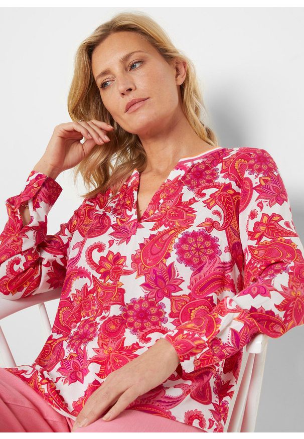 bonprix - Tunika z lejącej wiskozy. Kolor: różowy. Materiał: wiskoza. Wzór: nadruk