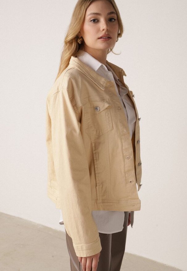 Born2be - Beżowa Bawełniana Kurtka Jeansowa Perimea. Kolor: beżowy. Materiał: bawełna, jeans