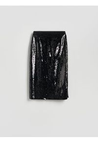 Reserved - Cekinowa spódnica midi - czarny. Kolor: czarny. Materiał: tkanina
