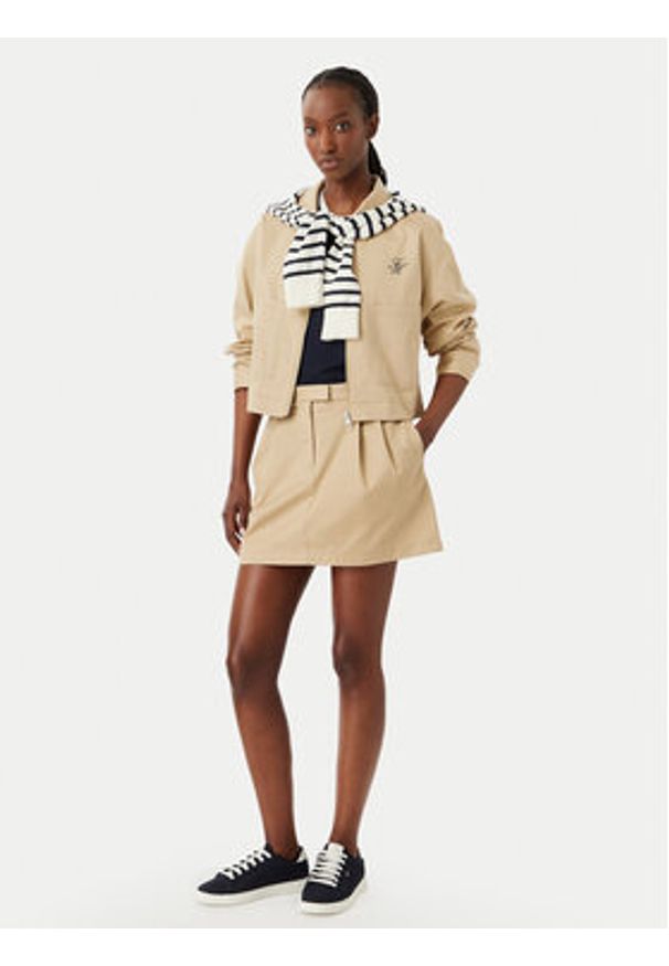 TOMMY HILFIGER - Tommy Hilfiger Spódnica mini WW0WW52106 Beżowy Regular Fit. Kolor: beżowy. Materiał: bawełna