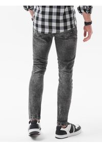 Ombre Clothing - Spodnie męskie jeansowe z dziurami SLIM FIT - szare V2 P1065 - XXL. Kolor: szary. Materiał: jeans #4