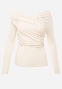 Born2be - Beżowy Bluzka z Bawełną Dekoltem Typu Łódka i Marszczeniem Typhatos. Okazja: na co dzień. Kolor: beżowy. Materiał: bawełna. Styl: casual, elegancki #6