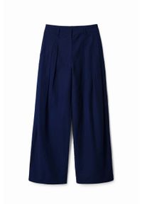 Desigual spodnie z domieszką lnu kolor granatowy szerokie medium waist. Kolor: niebieski. Materiał: len #5