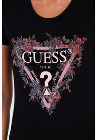 Guess - GUESS Czarny damski t-shirt bawełniany z logo, Rozmiar S. Kolor: czarny. Materiał: bawełna. Wzór: nadruk #3