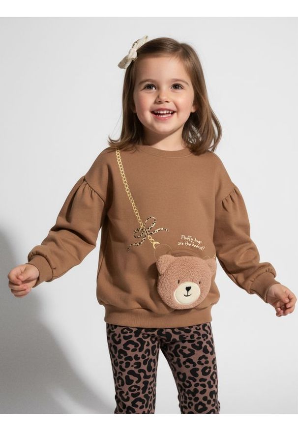 Sinsay - Bluza crewneck z elementami 3D - brązowy. Kolor: brązowy