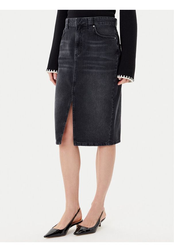 Marella Spódnica jeansowa 2523106054200 Czarny Regular Fit. Kolor: czarny. Materiał: bawełna