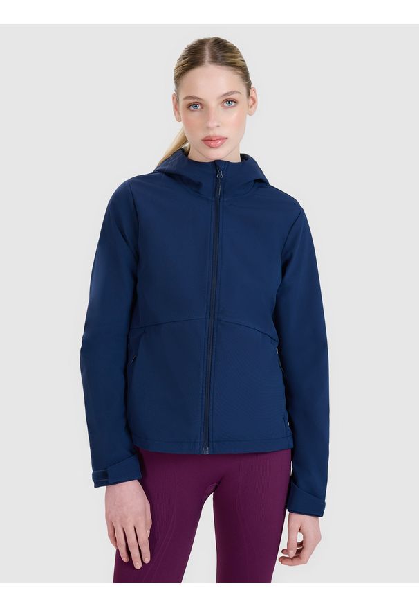4f - 4F Kurtka softshell wiatroodporna membrana 5000 damska - granatowa XL. Typ kołnierza: kaptur. Kolor: niebieski. Materiał: softshell. Technologia: Windstopper. Sezon: zima