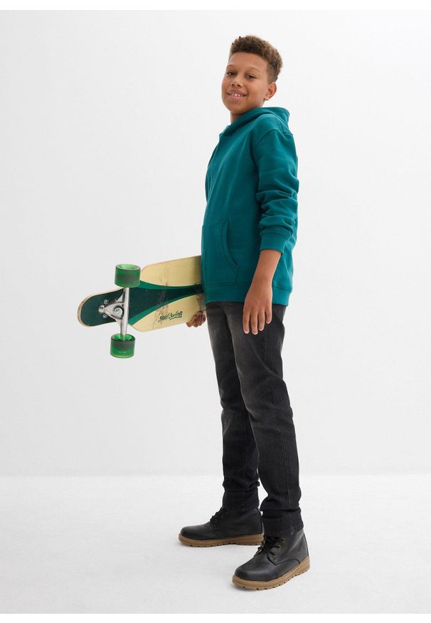 bonprix - Bluza z kapturem z miękkiej mieszanki bawełny. Typ kołnierza: kaptur. Kolor: niebieski. Materiał: materiał, bawełna