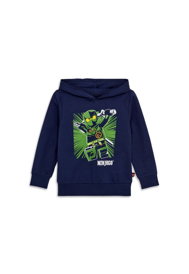 LEGO NINJAGO Bluza dziecięca z kapturem, bawełna organiczna, granatowa.. Typ kołnierza: kaptur. Kolor: niebieski. Materiał: poliester, bawełna. Wzór: nadruk. Sezon: lato
