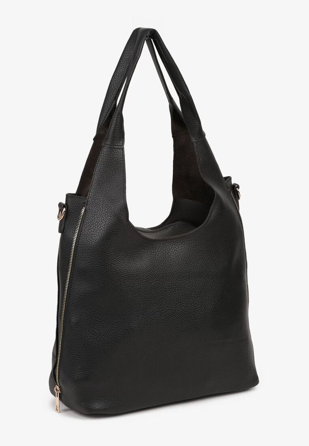 Born2be - Czarna Torebka Typu Shopper z Saszetką Fesandia. Kolor: czarny. Styl: casual
