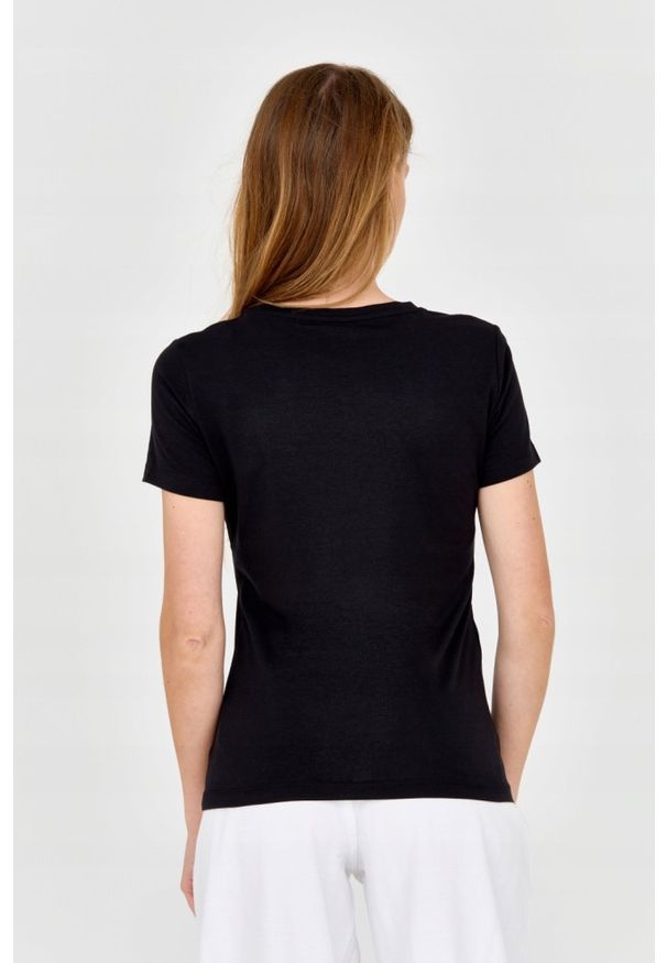 EA7 Emporio Armani - EA7 Damski t-shirt czarny z logo na środku, Rozmiar XS. Kolor: czarny. Materiał: bawełna