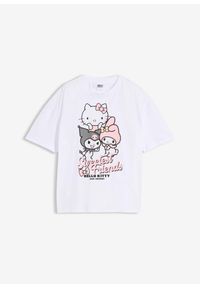 bonprix - Bawełniany T-shirt oversize z nadrukiem Hello Kitty. Kolor: biały. Materiał: bawełna. Wzór: nadruk, motyw z bajki #1