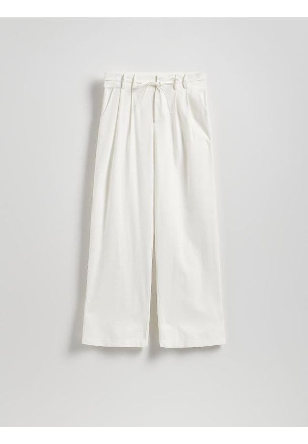 Reserved - Szerokie spodnie z zakładkami - złamana biel. Materiał: wiskoza, len