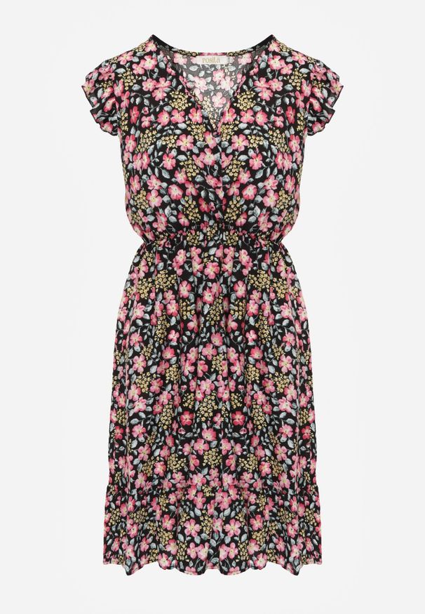 Born2be - Czarna Rozkloszowana Sukienka z Wiskozy w Kwiaty Evalis. Kolor: czarny. Materiał: wiskoza. Wzór: kwiaty. Sezon: lato