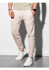 Ombre Clothing - Spodnie męskie dresowe joggery P987 - ecru - XXL. Kolor: biały. Materiał: dresówka #5