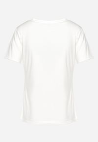 Born2be - Biały Bawełniany T-shirt z Ozdobnym Napisem z Cyrkonii Tiavalia. Okazja: na co dzień. Kolor: biały. Materiał: bawełna. Wzór: napisy. Styl: wizytowy, klasyczny, elegancki, casual #5