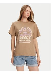 Roxy T-Shirt ERJZT05912 Brązowy Regular Fit. Kolor: brązowy. Materiał: bawełna